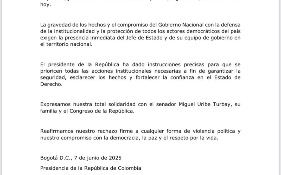 Gobierno anuncia medidas tras atentado contra Miguel Uribe