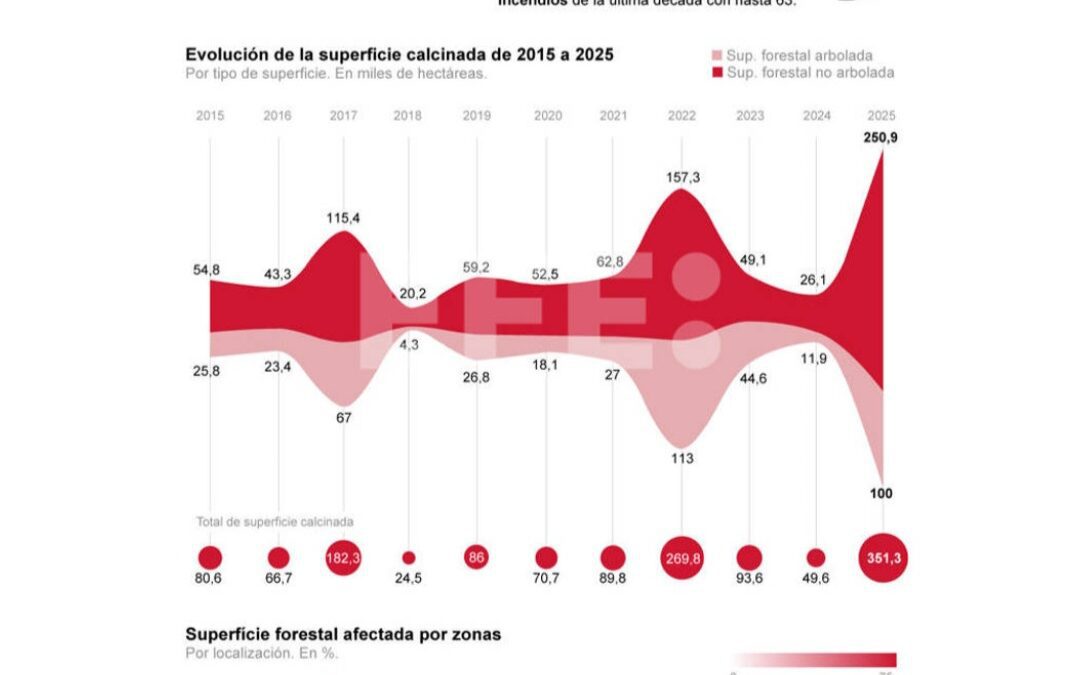 [Infografía] 2025: el peor año de incendios forestales en 30 años empuja a España a un pacto climático