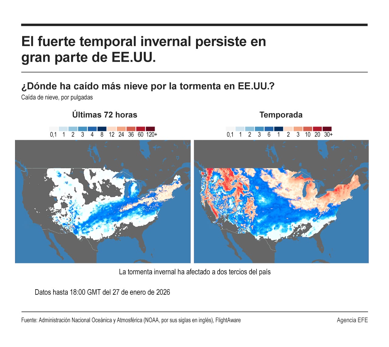 [Infografía] El fuerte temporal invernal persiste en gran parte de EE. UU.