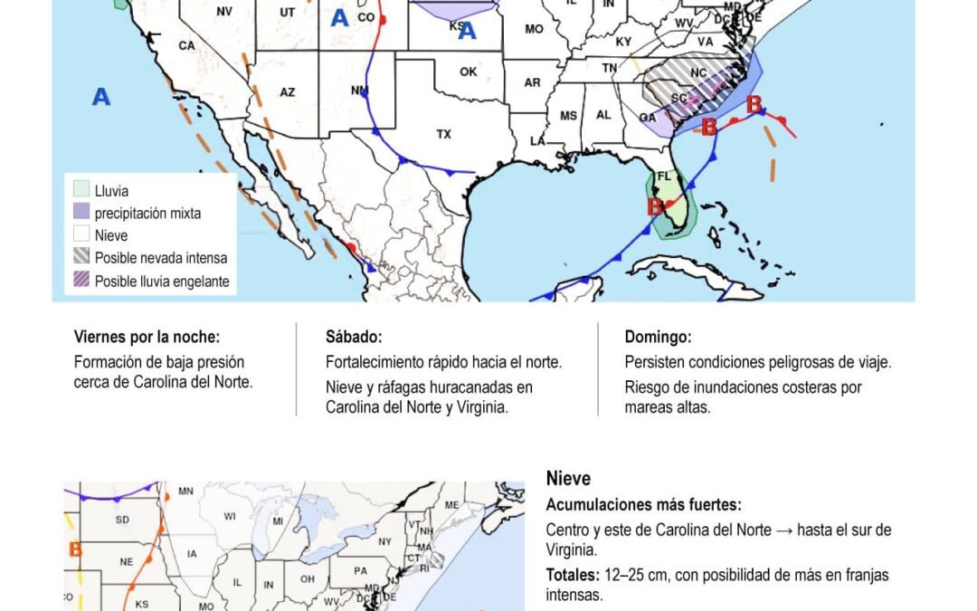 [Infografía] Una poderosa bomba ciclónica traerá nieve y vientos huracanados al sureste de EE. UU.