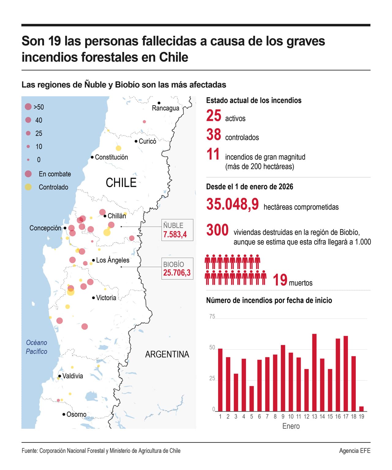[Infografía] Son 19 las personas fallecidas a causa de los graves incendios forestales de Chile