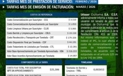 Urbaser Duitama informa las tarifas del servicio de aseo para febrero de 2026