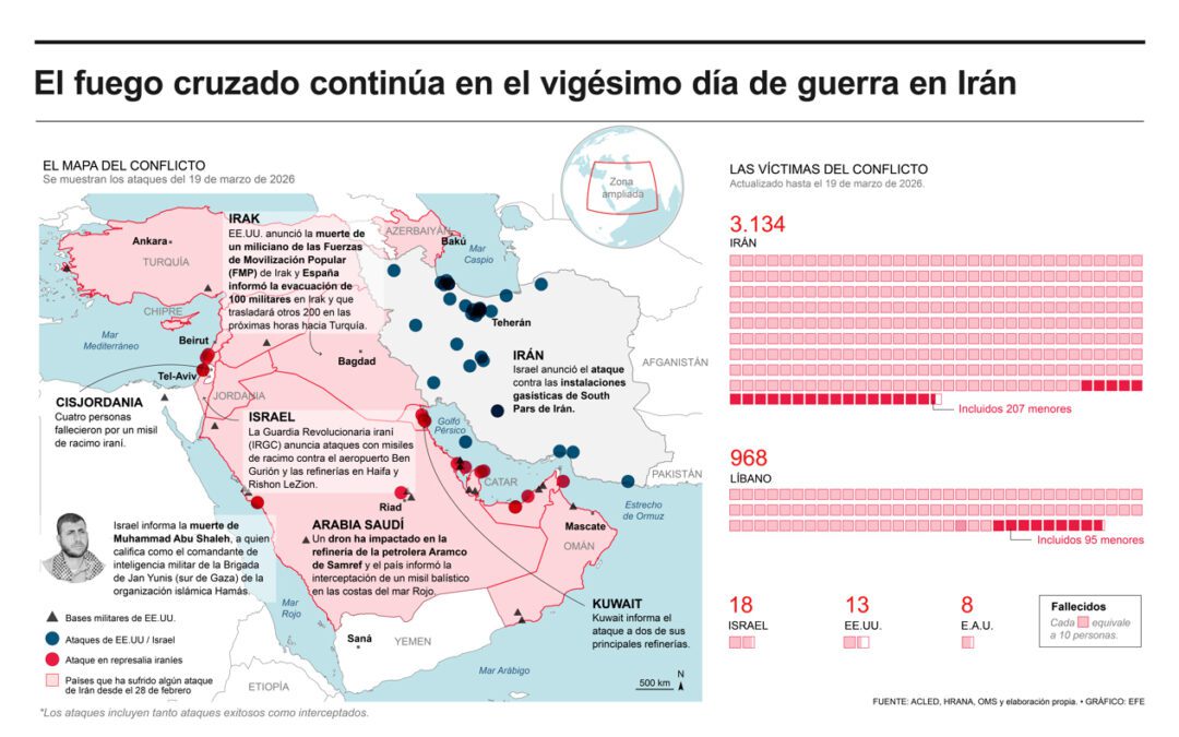 [Infografía] El fuego cruzado continúa en el vigésimo día de guerra en Irán