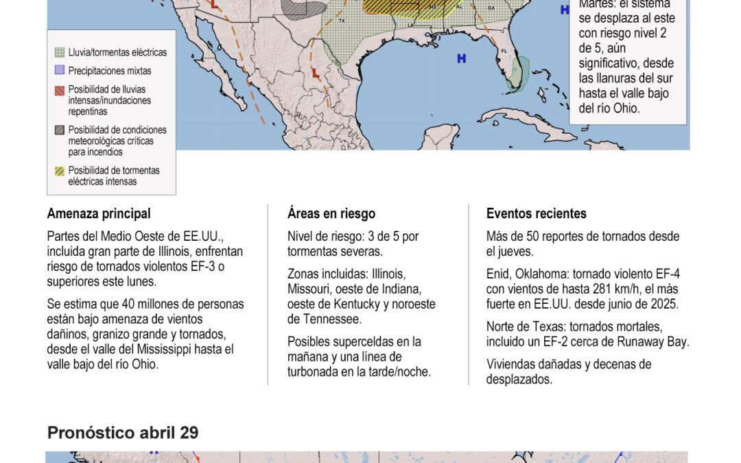 [Infografía] Tormentas fuertes y tornados ponen en alerta al Medio Oeste de EE. UU.