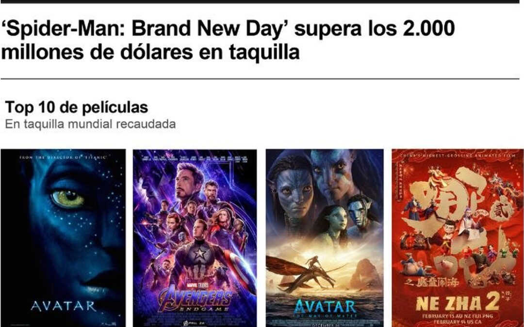 [Infografía] ‘Spider-Man: brand new day’ supera los 2.000 millones de dólares en taquilla